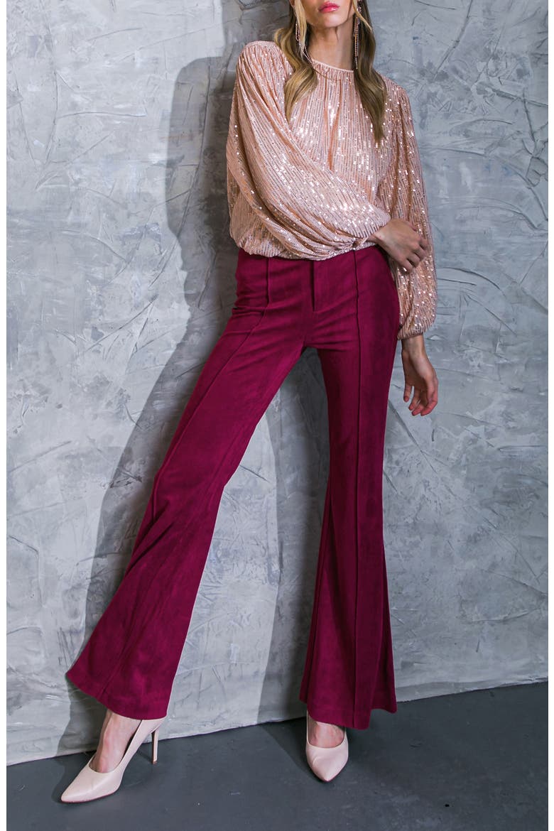 Faux Suede Flare Pants, Alternate, color, MAGENTA