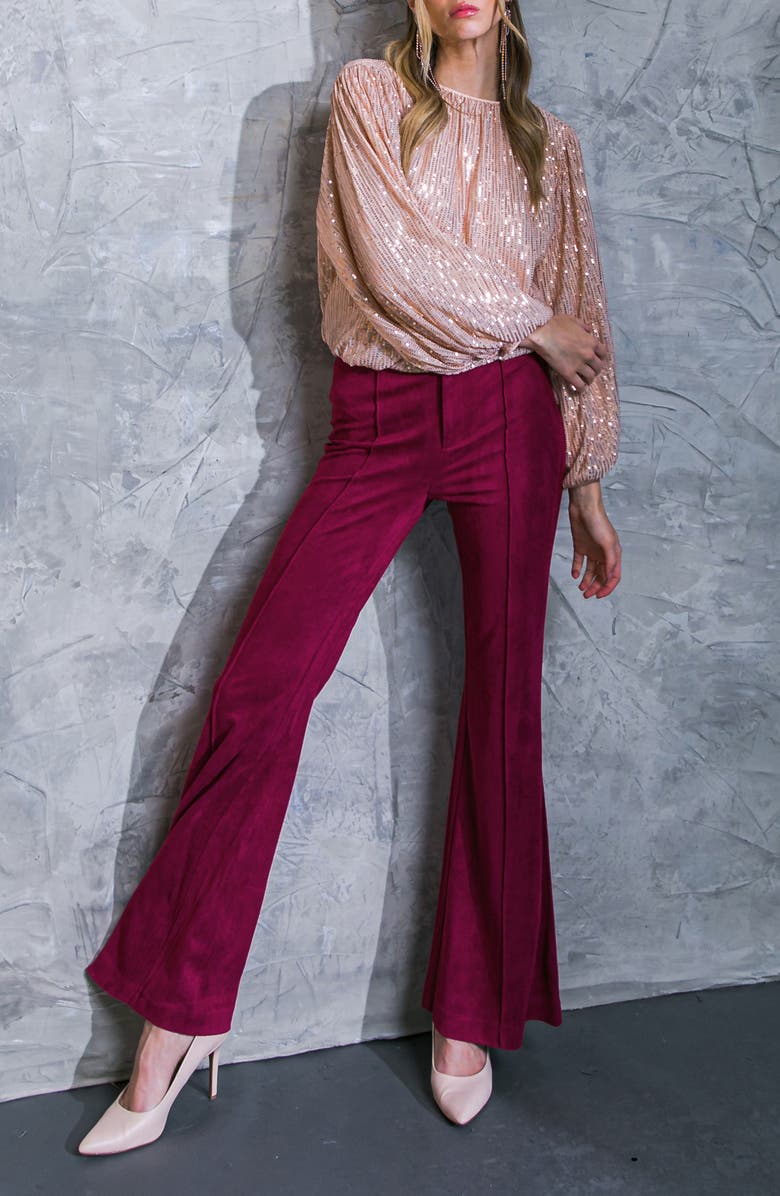 FLYING TOMATO Faux Suede Flare Pants, Alternate, color, Magenta