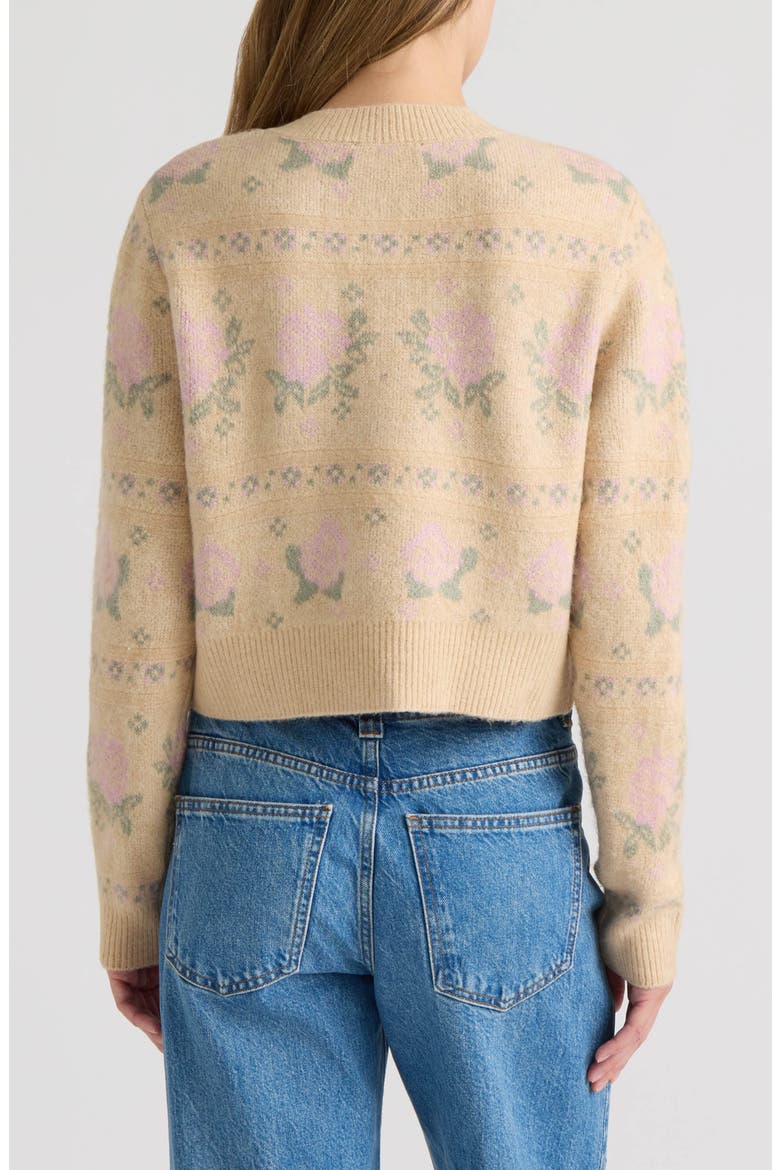 Jacquard Rose Cardigan, Alternate, color, CREAM