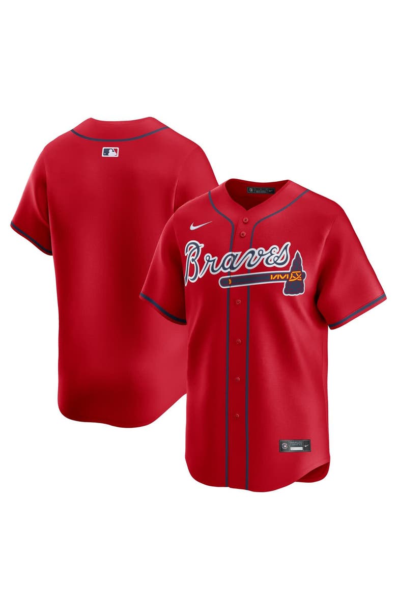 Nike Men's Nike Red Atlanta Braves Alternate Limited Jersey, Main, color, 