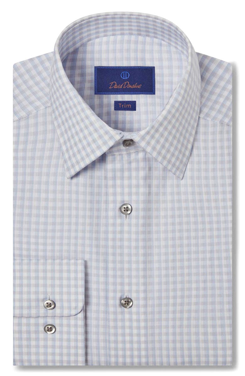 David Donahue Trim Fit Dobby Twill Check Dress Shirt, Main, color, 