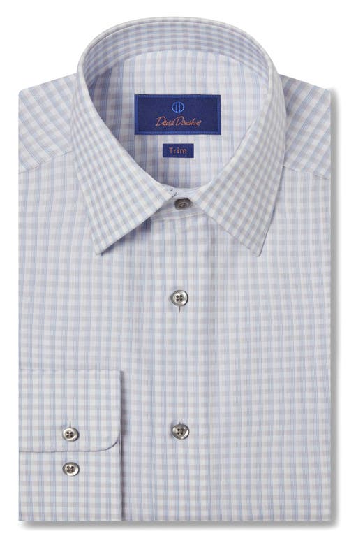 David Donahue Trim Fit Stripe Pima Cotton Herringbone Dress Shirt In Sky/gray