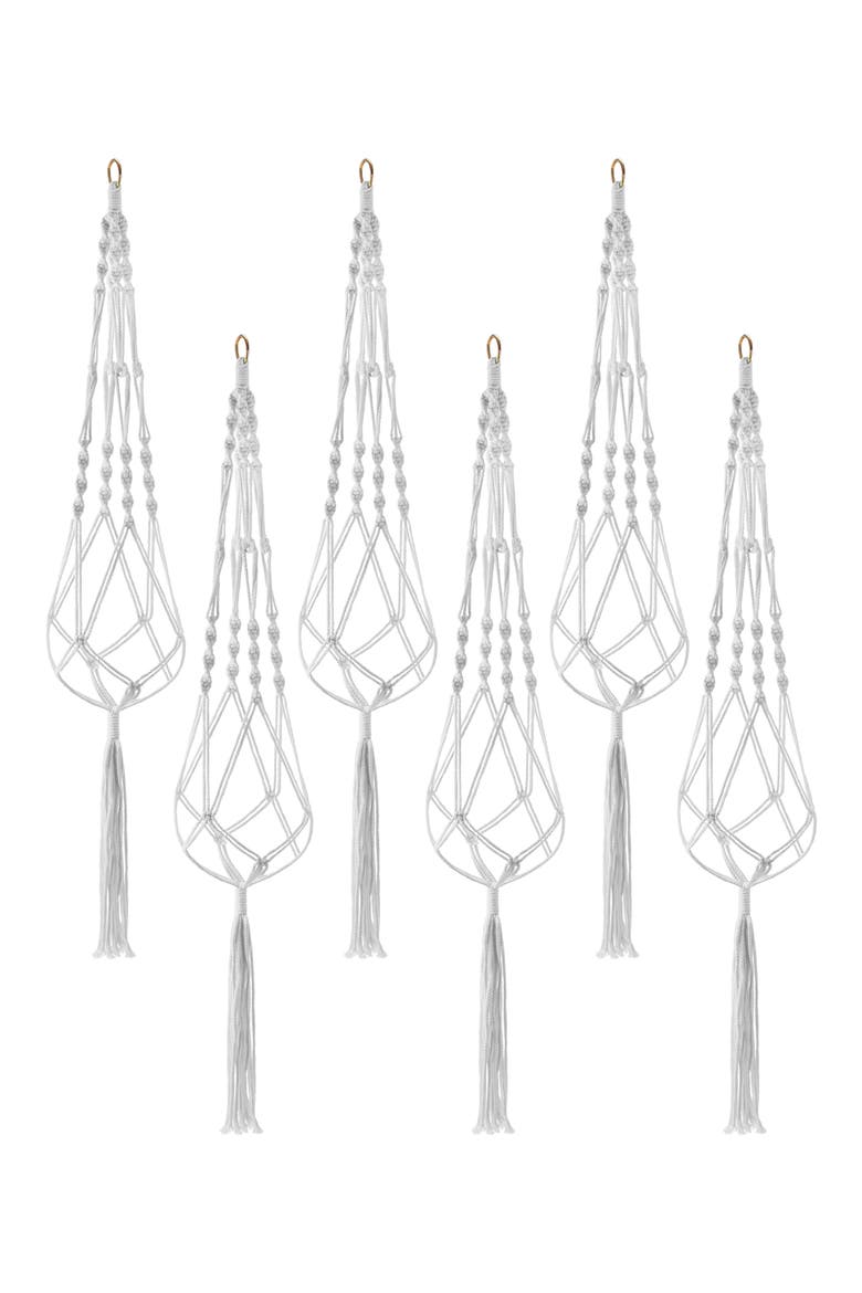 Set of 6 Macrame Plant Hangers, Main, color, WHITE