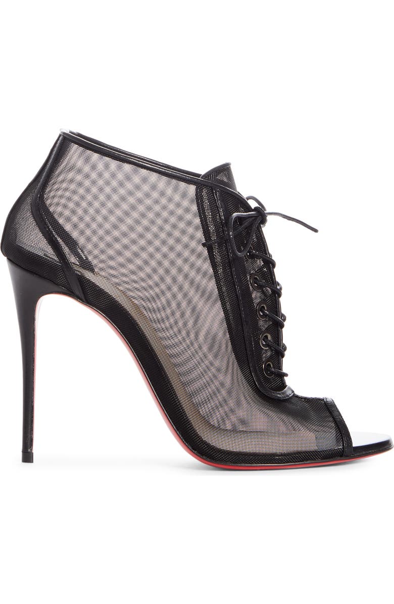 Christian Louboutin Ondessa Mesh Lace Up Peep Toe Bootie, Alternate, color,
