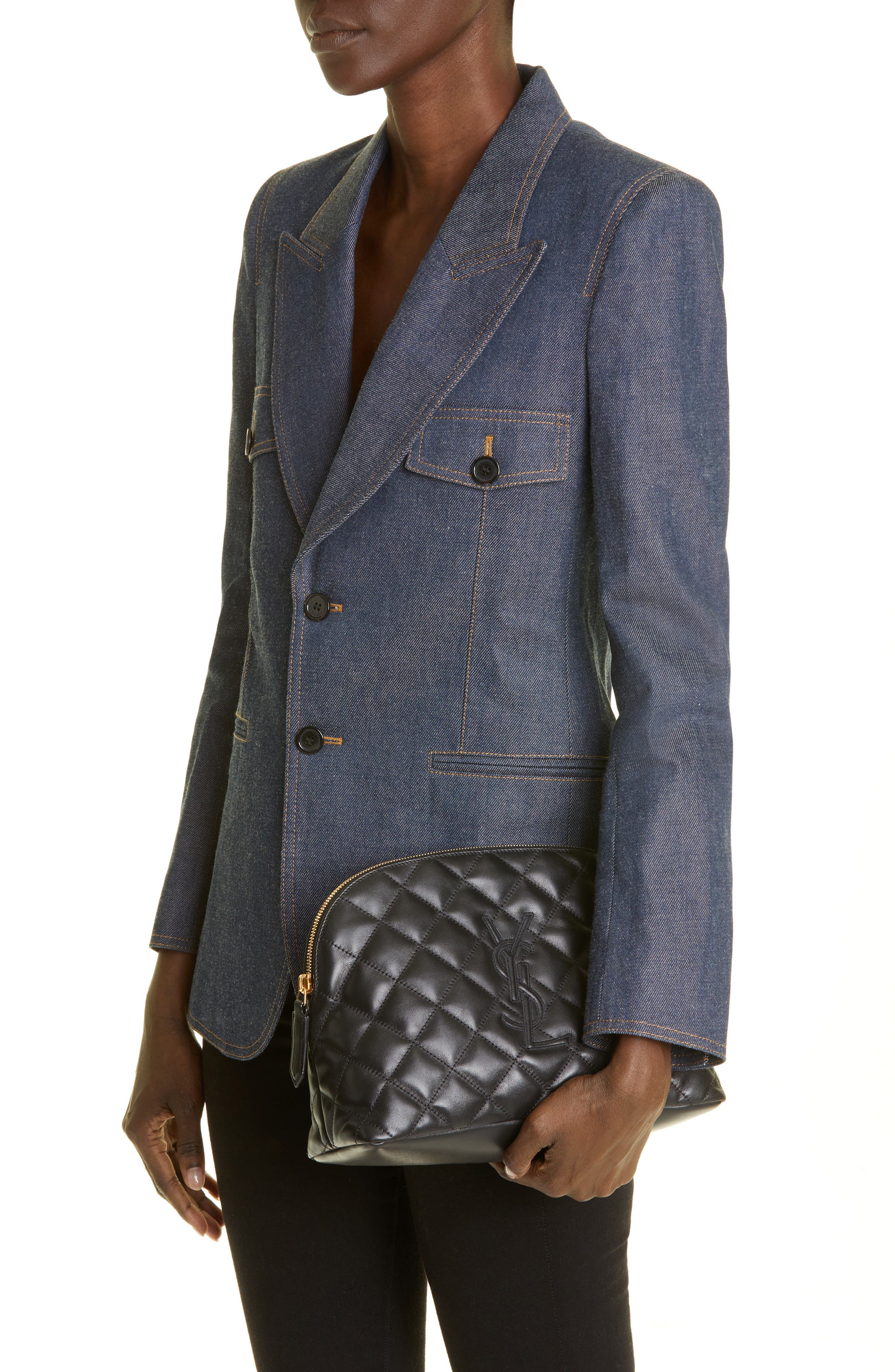 Saint Laurent Large Diamond Quilted Leather Cosmetic Pouch, Alternate, color, 