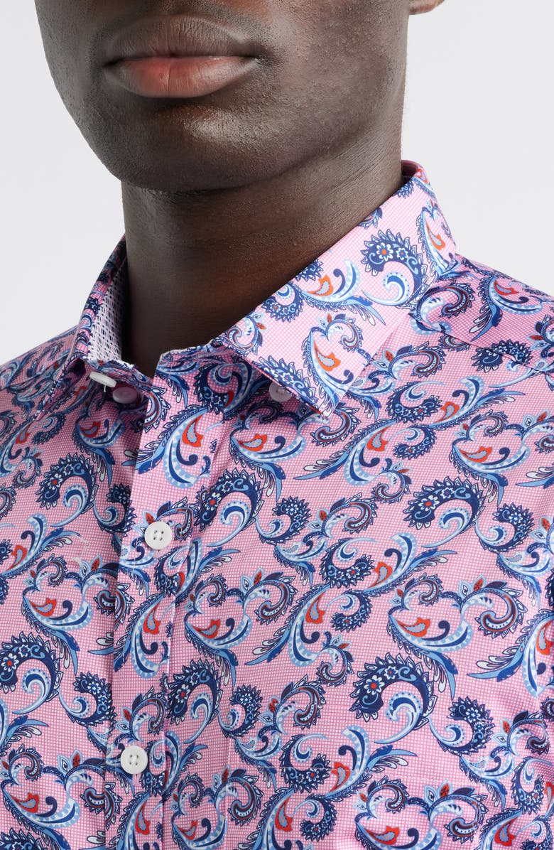 Johnston & Murphy Paisley Print Cotton Button-Up Shirt, Alternate, color, Pink