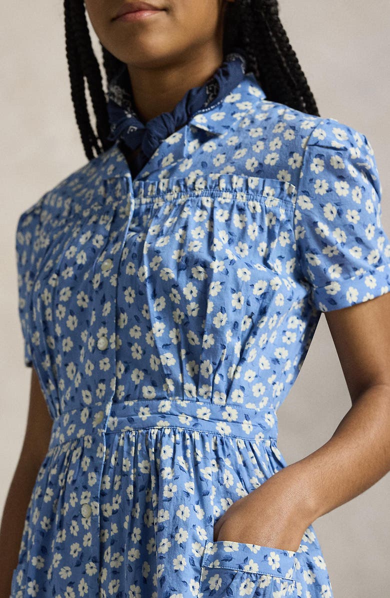 Polo Ralph Lauren Kids' Floral Short Sleeve Cotton Shirtdress, Alternate, color, Blue Multi