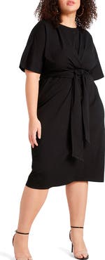 ELOQUII Tie front Flutter Sleeve Midi Sheath Dress