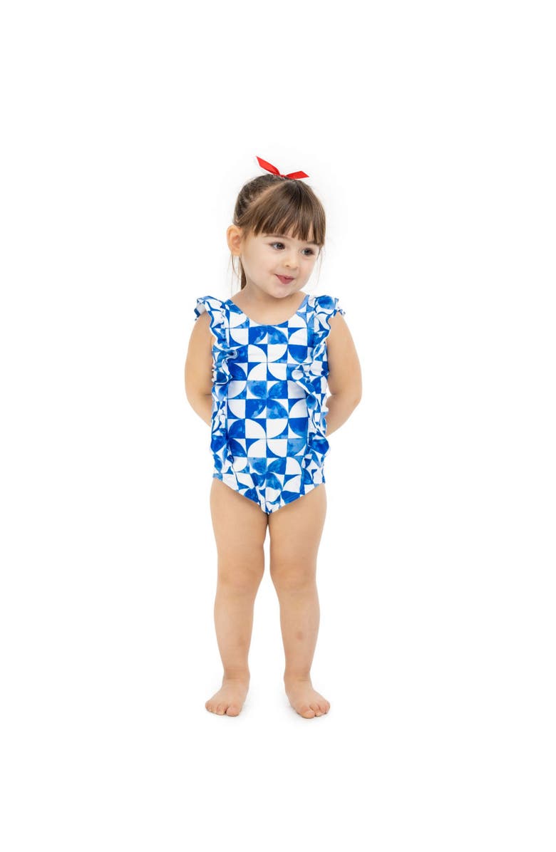 Kenny Flowers The Greece - Girls Ruffle One Piece UPF 50+, Alternate, color, Blue