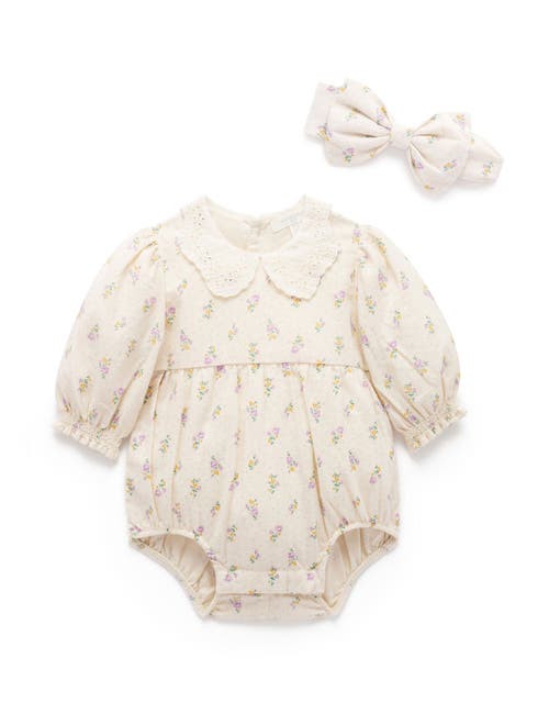 Purebaby Gathered Bodysuit & Headband In Neutral