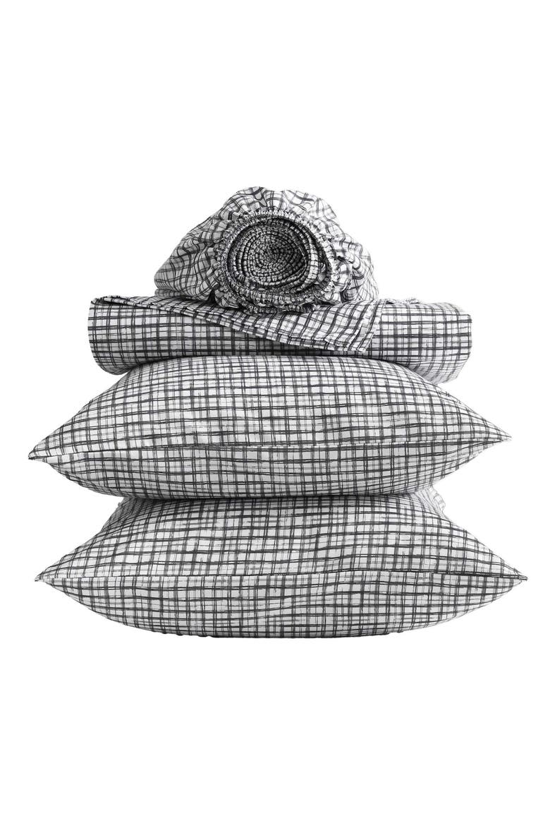 Sketchy Check Sheet Set, Alternate, color, WHITE/ CHARCOLE