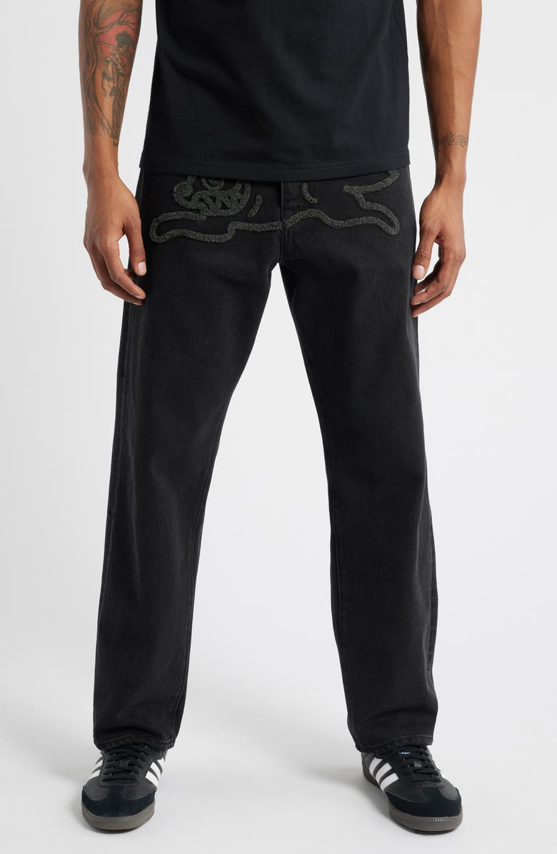 ICECREAM Vanilla Fit Black Cherry Running Dog Appliqué Jeans, Main, color, Black Caramel