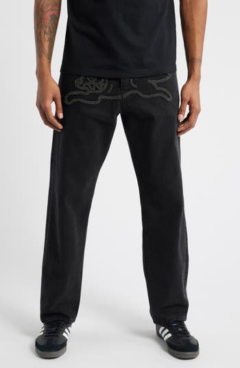 Icecream Vanilla Fit Black Cherry Running Dog Appliqué Jeans In Brown