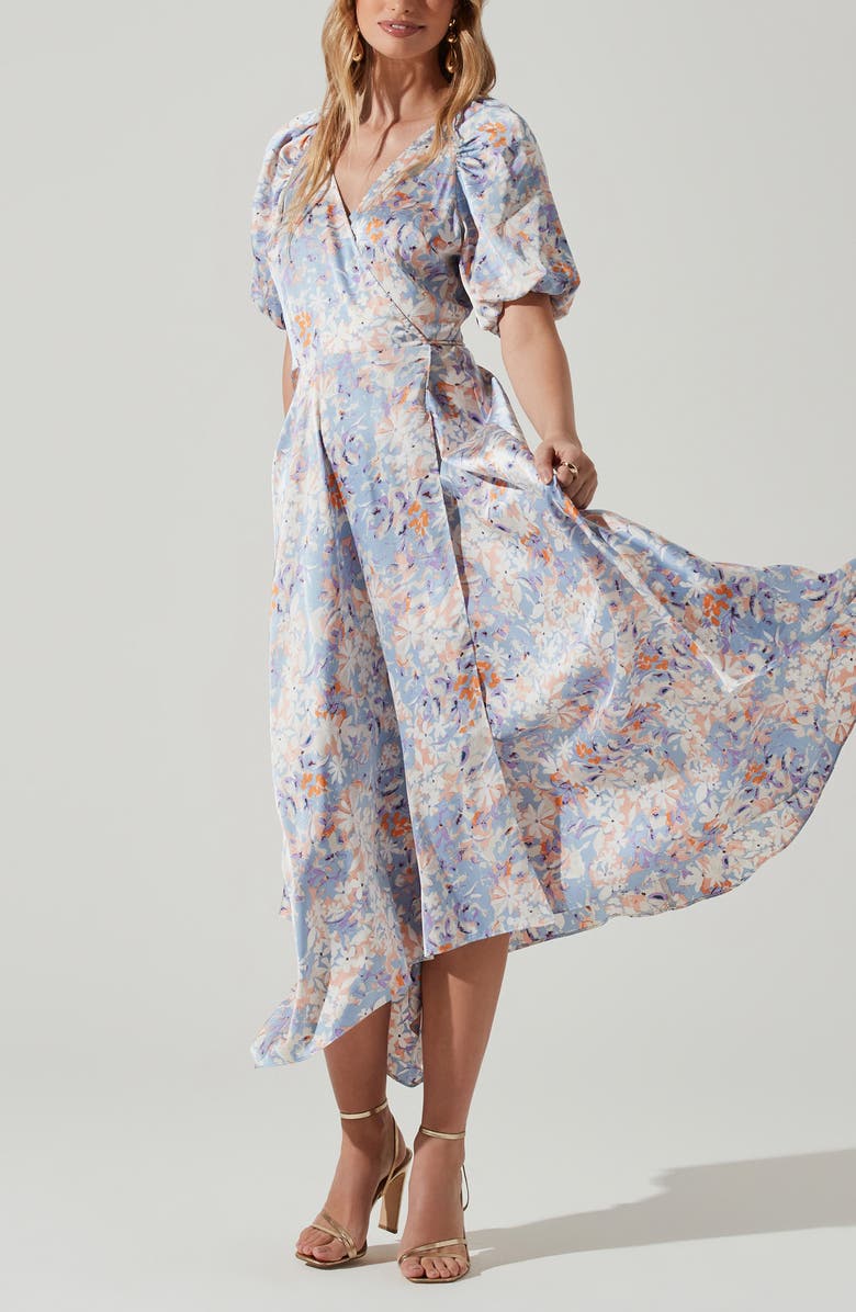 ASTR the Label Floral Puff Sleeve Wrap Dress, Alternate, color, 