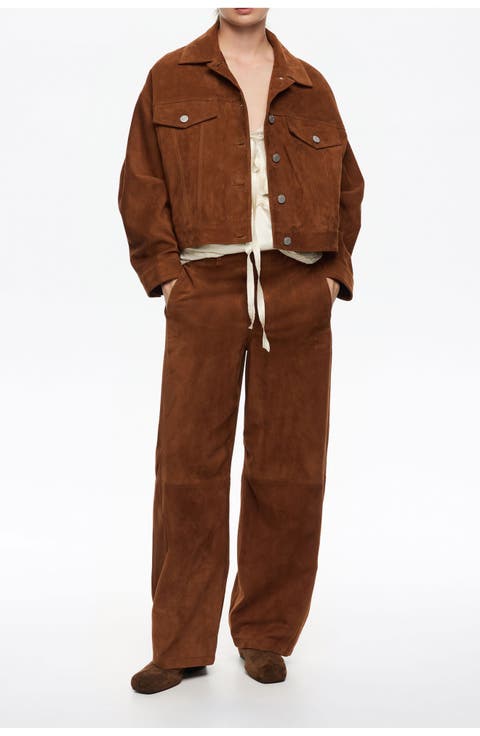 Leather barrel leg trousers