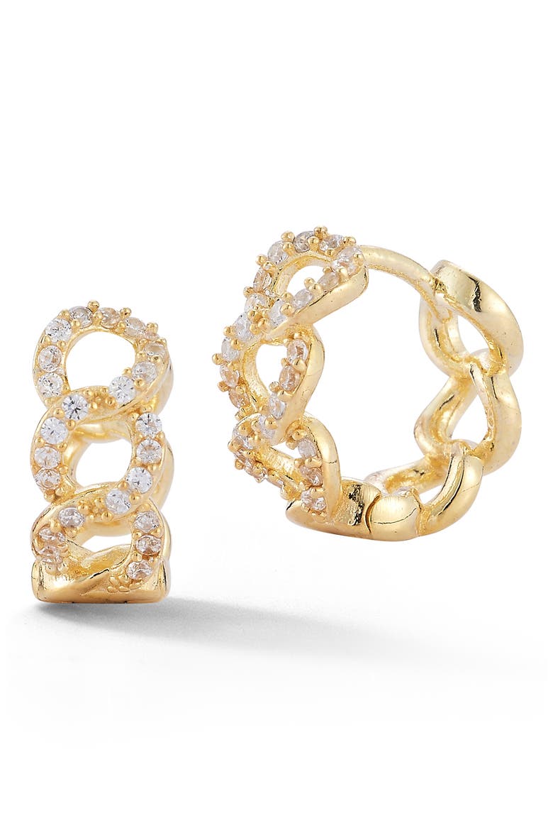 Cubic Zirconia Curb Link Huggie Hoop Earrings, Main, color, GOLD