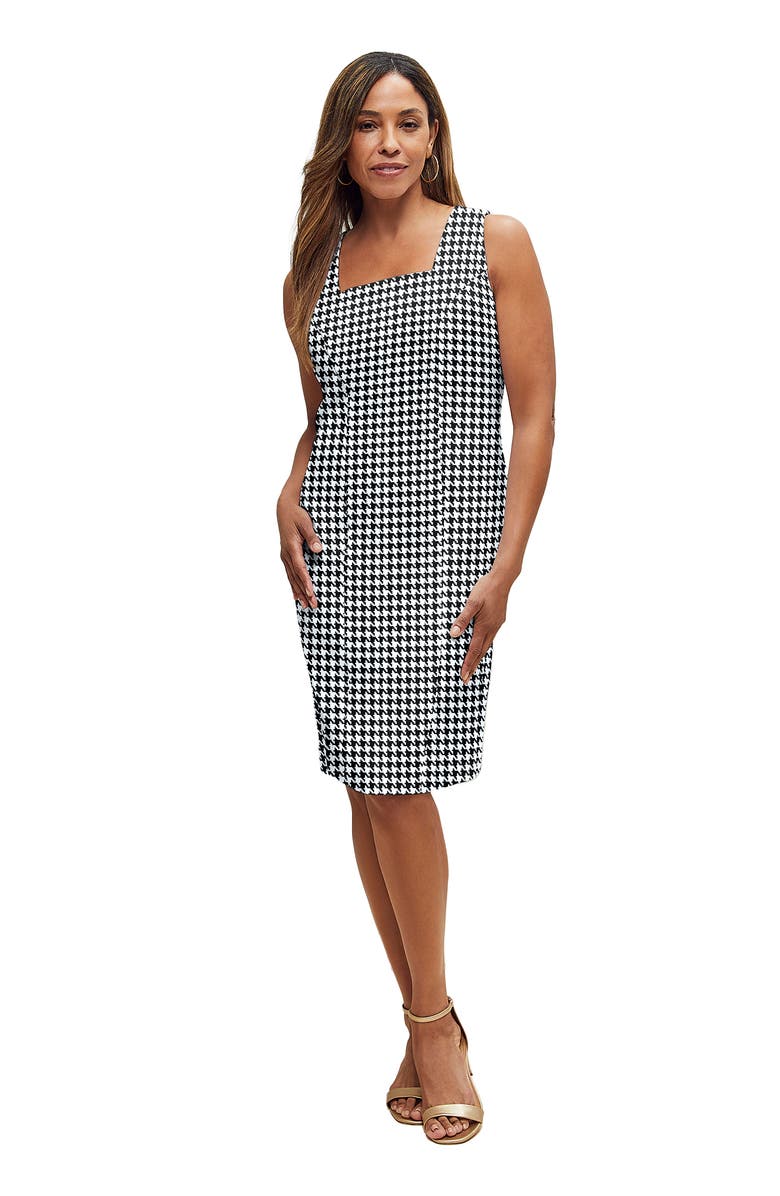 Jessica London Bi-Stretch Sheath Dress, Main, color, Black Mini Houndstooth