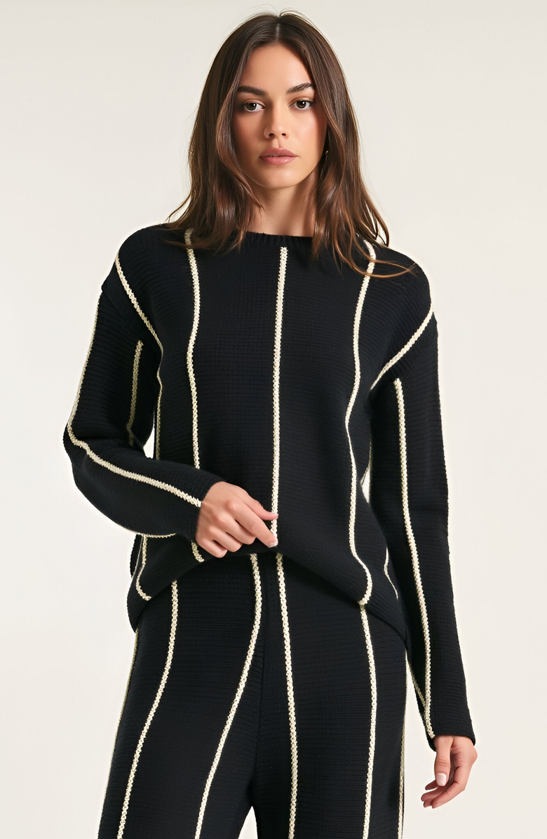 Modenaire Vertical Stripe Long Sleeve Knit Pullover Sweater, Main, color, 