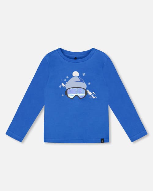 Deux Par Deux Long Sleeve Organic Cotton Jersey Tee In Blue