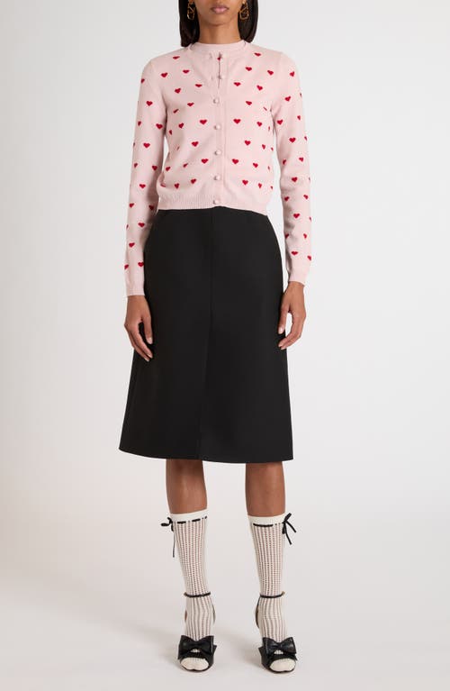 Valentino Jacquard Hearts Wool-cashmere Cardigan In Pink