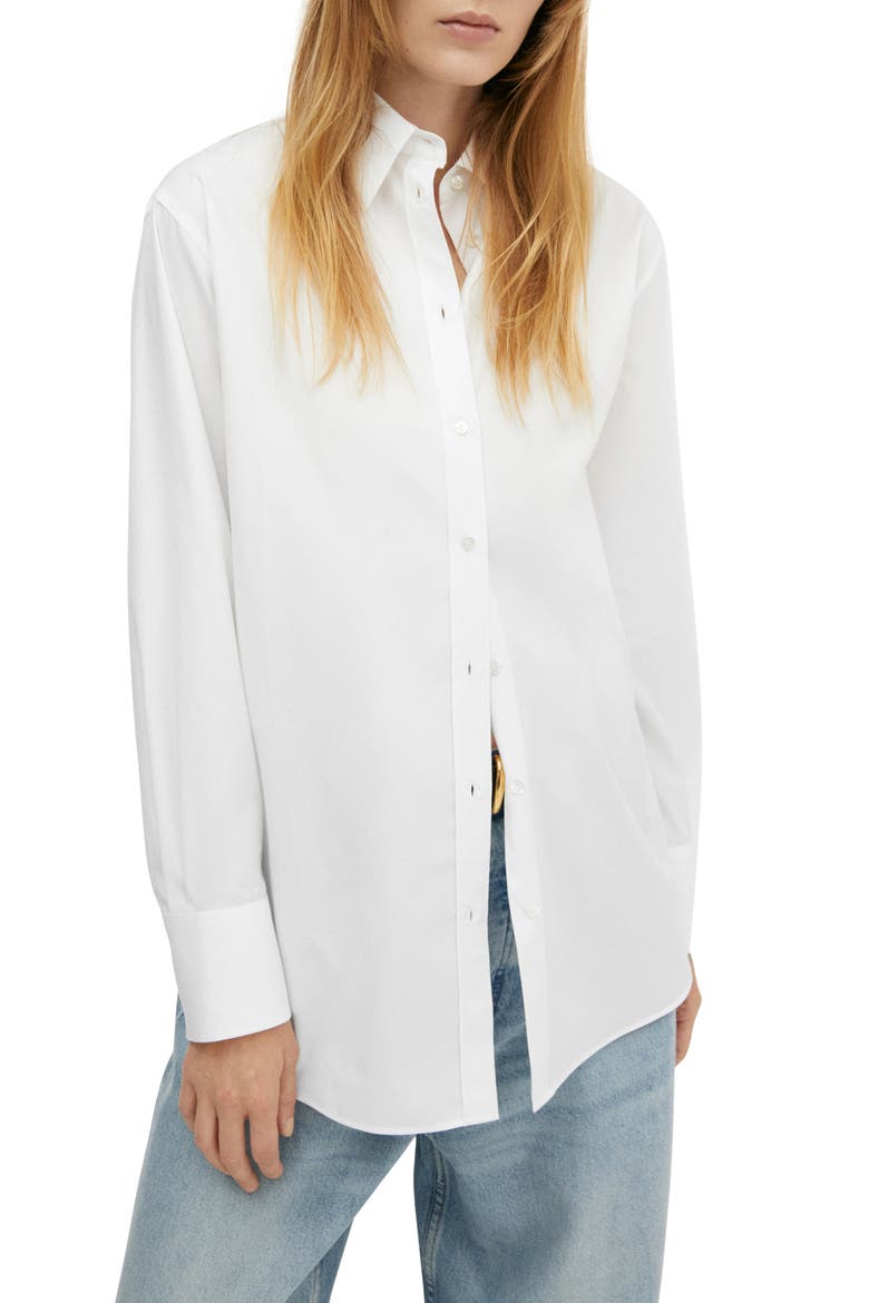 Oversize Cotton Button-Up Shirt, Main, color, WHITE