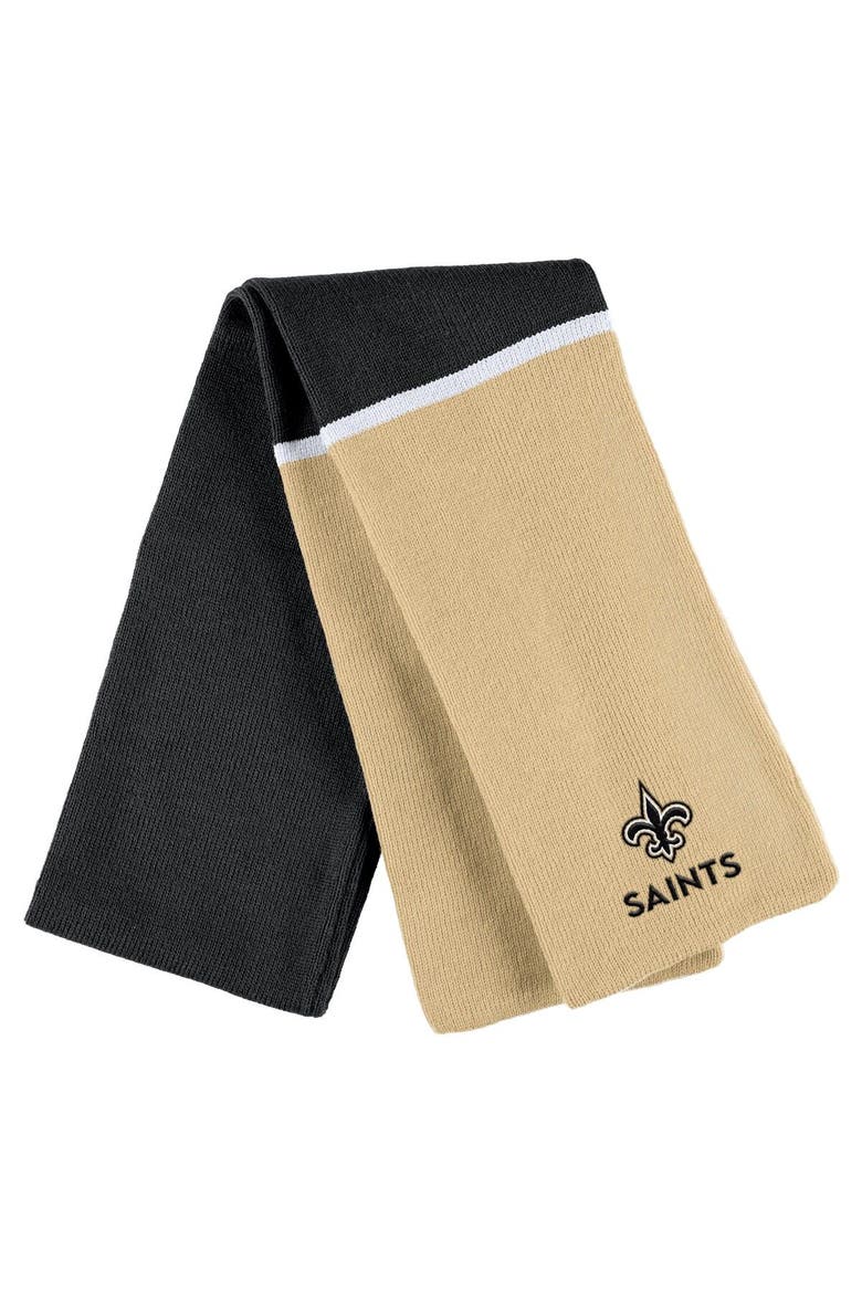 Women's WEAR by Erin Andrews Black New Orleans Saints Colorblock Cuffed Knit Hat with Pom and Scarf Set, Alternate, color, Black