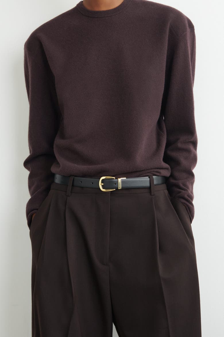 Reversible Leather Belt, Main, color, BLACK / ECRU