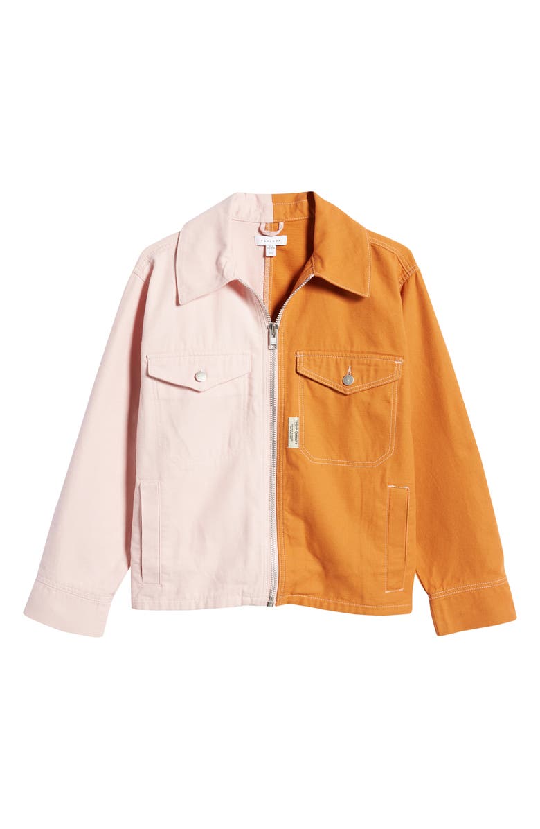 Topshop Colorblock Cotton Jacket, Alternate, color, Pink