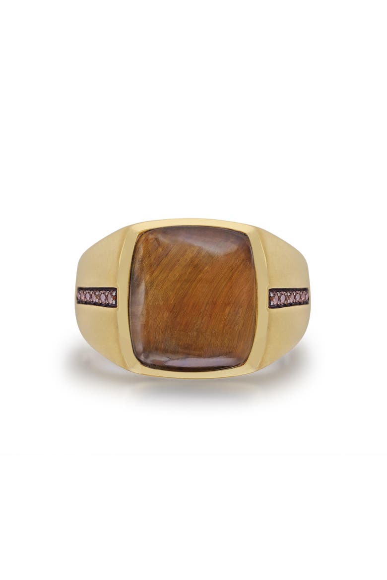 Chatoyant Yellow Tiger Eye Silver Diamond Men Signet Ring, Main, color, 14KT Gold Vermeil on Sterling