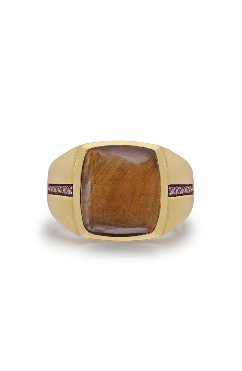 LuvMyJewelry Chatoyant Yellow Tiger Eye Silver Diamond Men Signet Ring, Main, color, 
