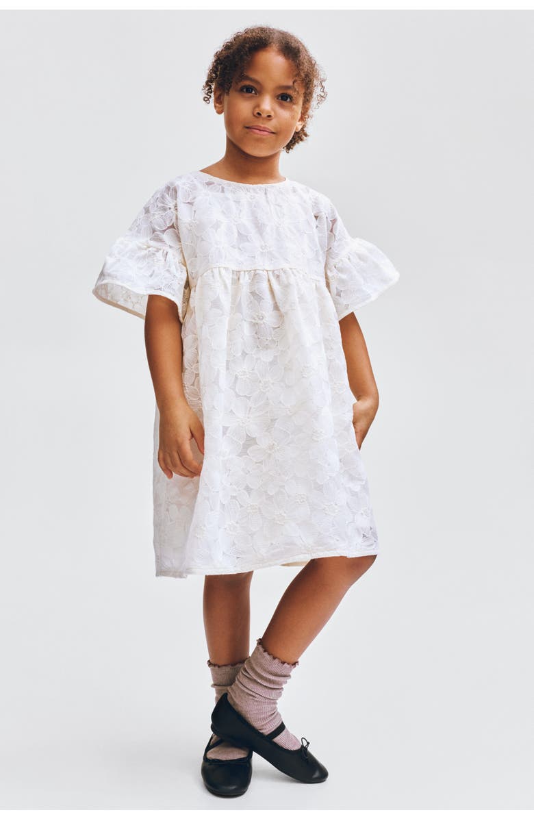 H&M Embroidered Flutter-sleeved Dress, Alternate, color, Cream
