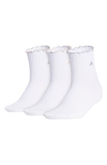 adidas 3-Pack Ruffle Crew Socks in White at Nordstrom Rack, Size Medium