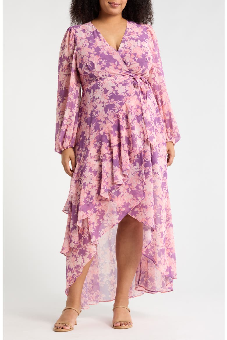 Sadey Long Sleeve Wrap Dress, Main, color, PURPLE VINTAGE LAYERED DITSY