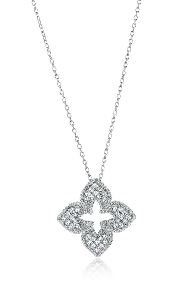 Pavé Cubic Zirconia Clover Pendant Necklace, Alternate, color, WHITE