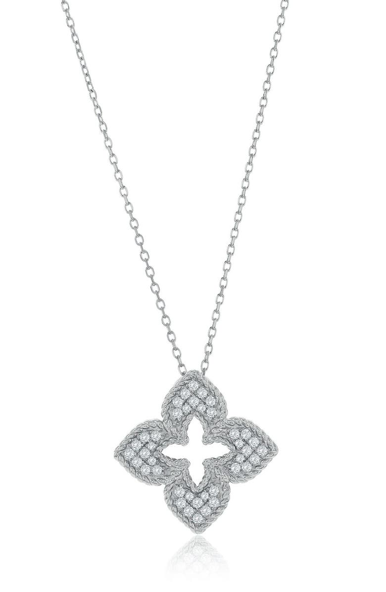 SUZY LEVIAN Pavé Cubic Zirconia Clover Pendant Necklace, Alternate, color, White