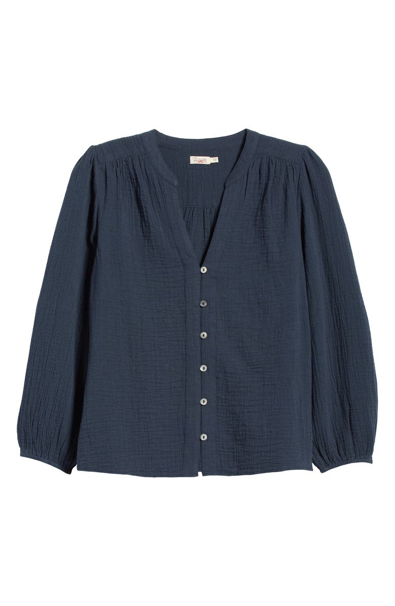 Faherty Finley Long Sleeve Organic Cotton Double Weave Top, Alternate, color, Navy