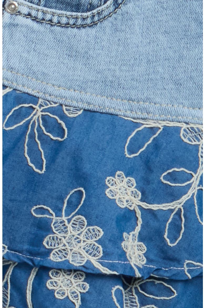Kids' Floral Embroidered Tiered Flounce Skirt, Alternate, color, WASHED INDIGO