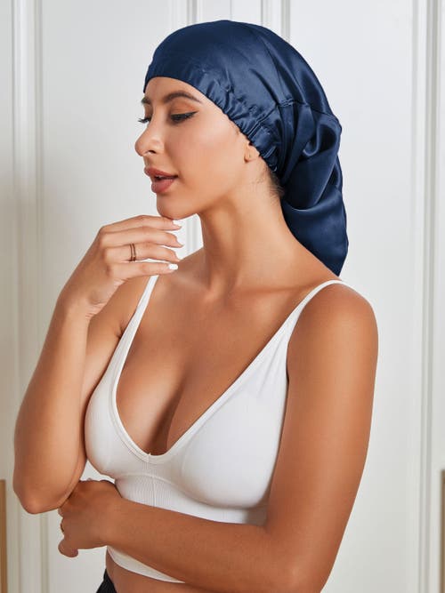 Silksilky Pure Silk Elasticated Bonnet In Blue