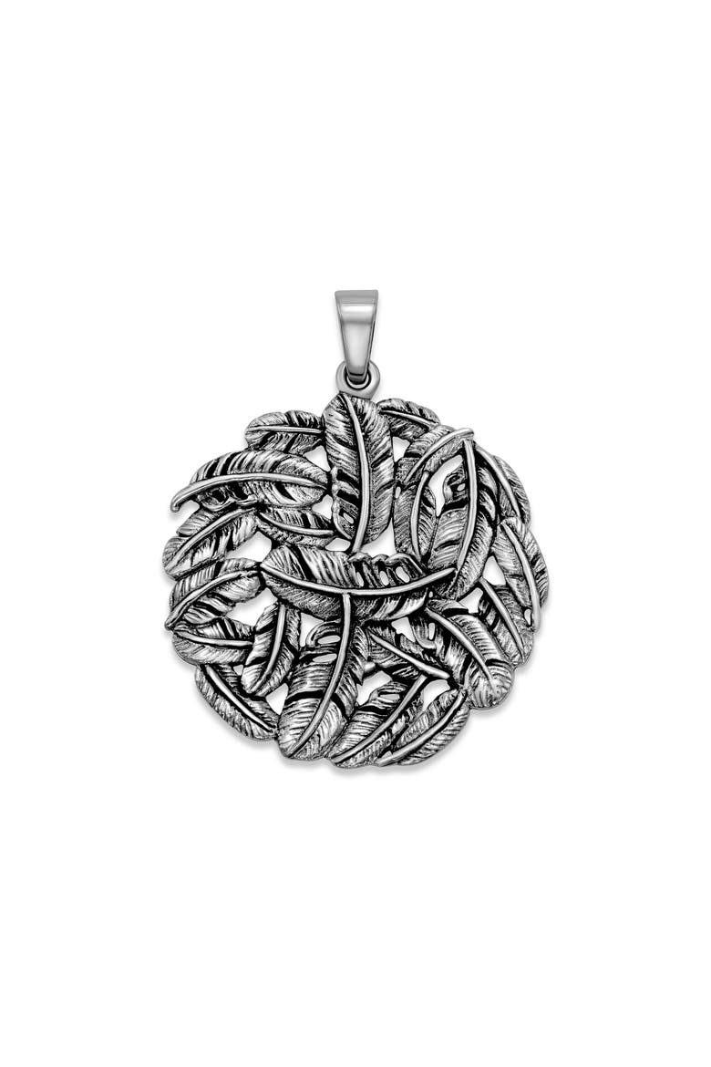 Feather Round Pendant, Main, color, SILVER