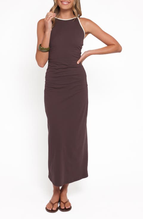 Fiona Contrast Trim Stretch Cotton Maxi Dress