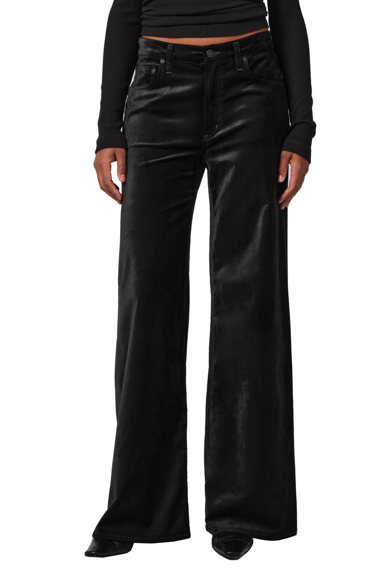 Loli Mid Rise Baggy Velvet Jeans, Main, color, BLACK
