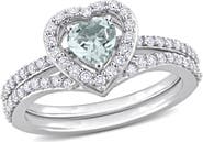 Julianna B. Aquamarine & Diamond Heart Bridal Ring Set 10k