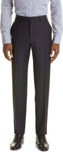 Canali Solid Wool Flat Front Dress Pants | Nordstrom