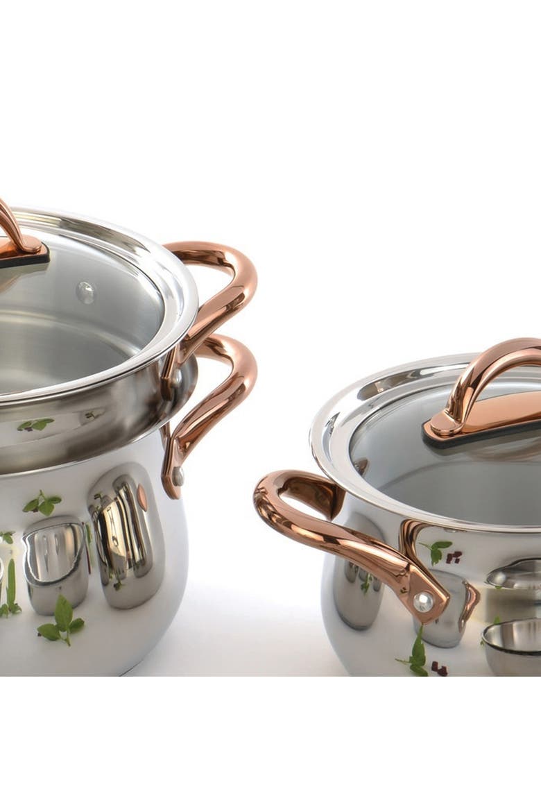 Ouro 11-Piece Cookware Set, Alternate, color, SILVER/ ROSE GOLD HANDLES