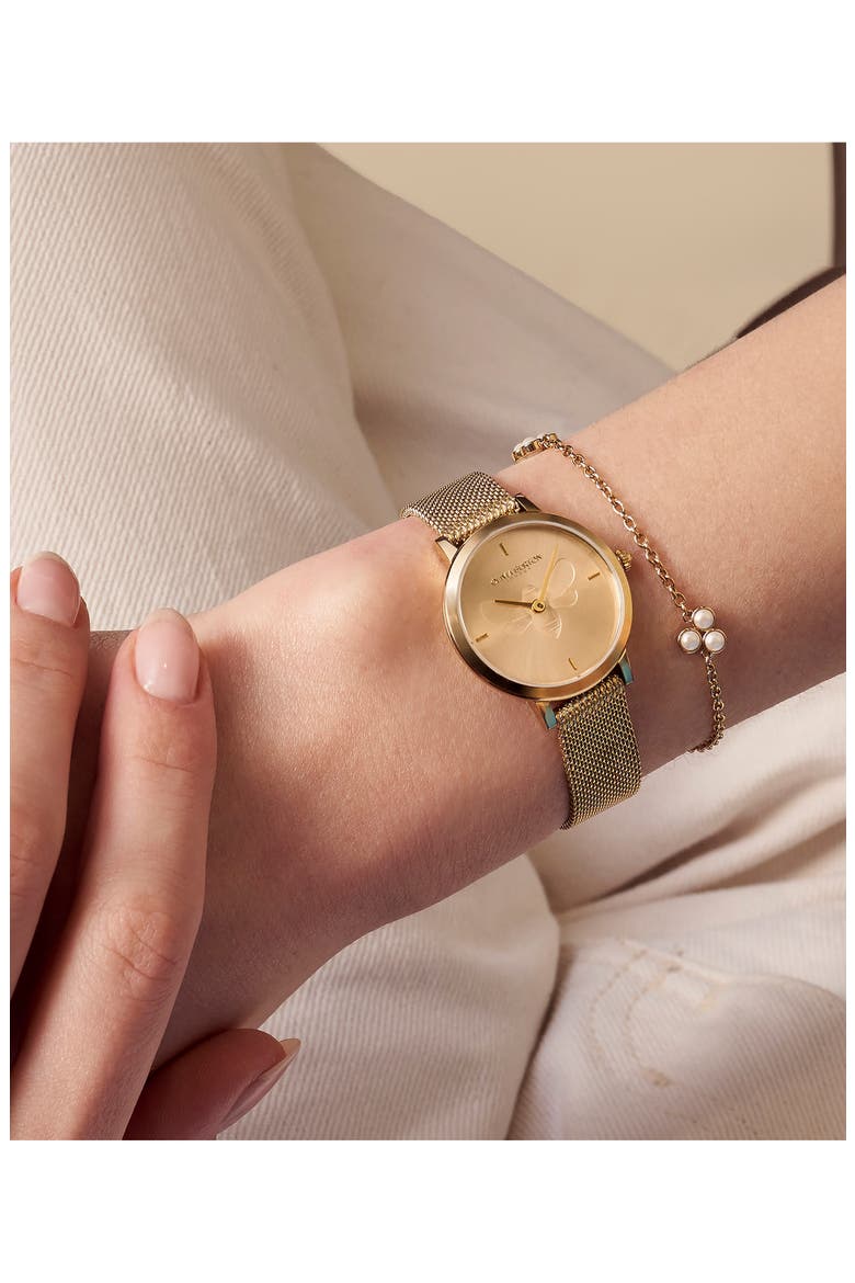 Signature Bees Mesh Strap Watch, 28mm, Alternate, color, GOLD
