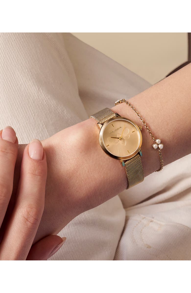Olivia Burton Signature Bees Mesh Strap Watch, 28mm, Alternate, color, Gold