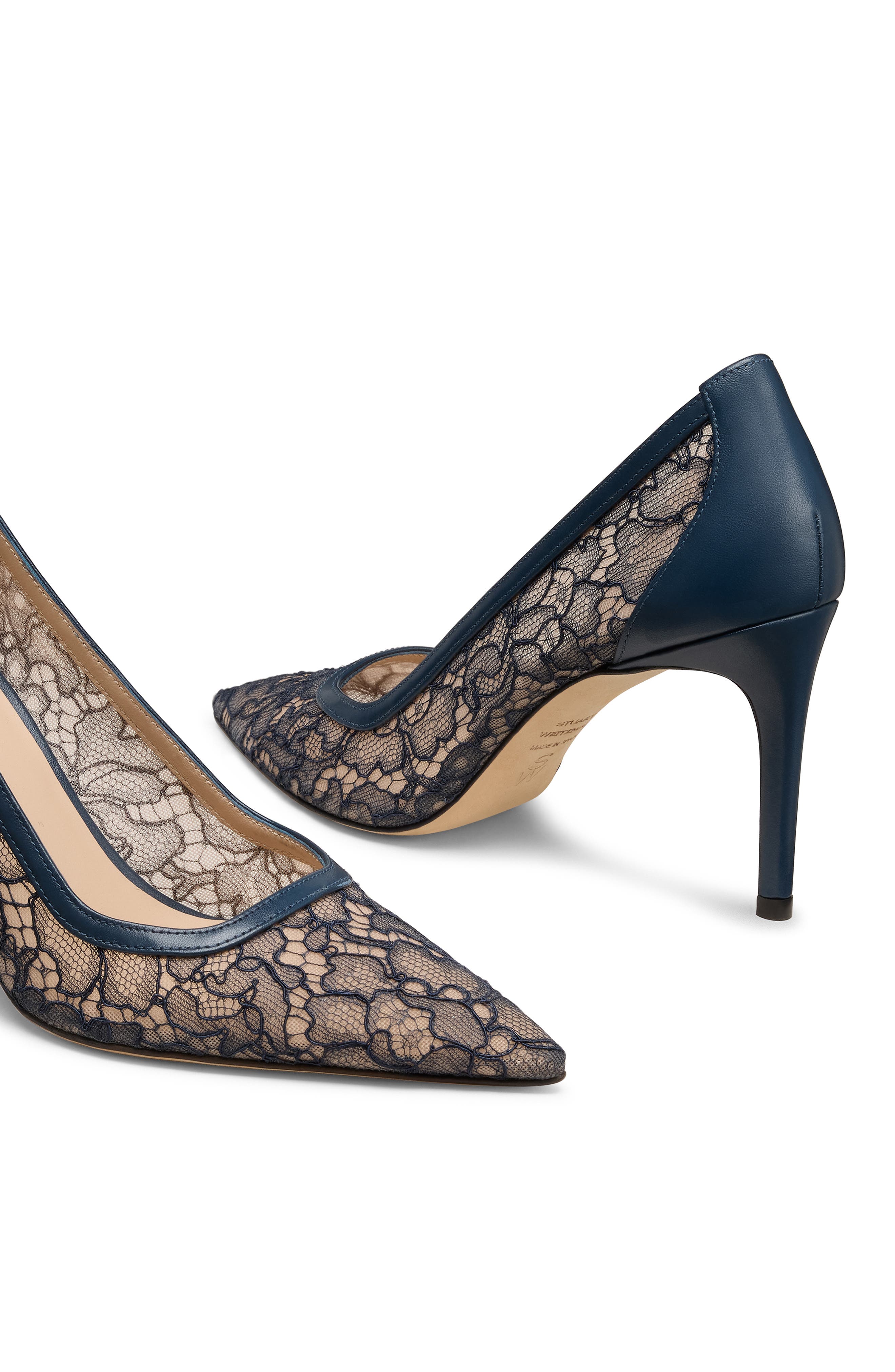 Stuart Power 85 Lace Pointed Toe Pump, Alternate, color, DEEP SEA BLUE/ BEIGE