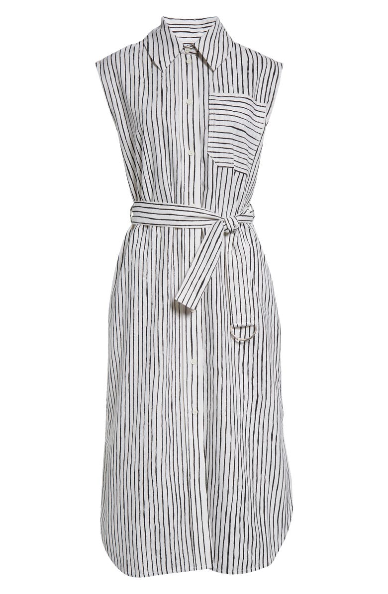 Marimekko Simppeli Aita Stripe Sleeveless Cotton Shirtdress, Alternate, color, Off White/ Black
