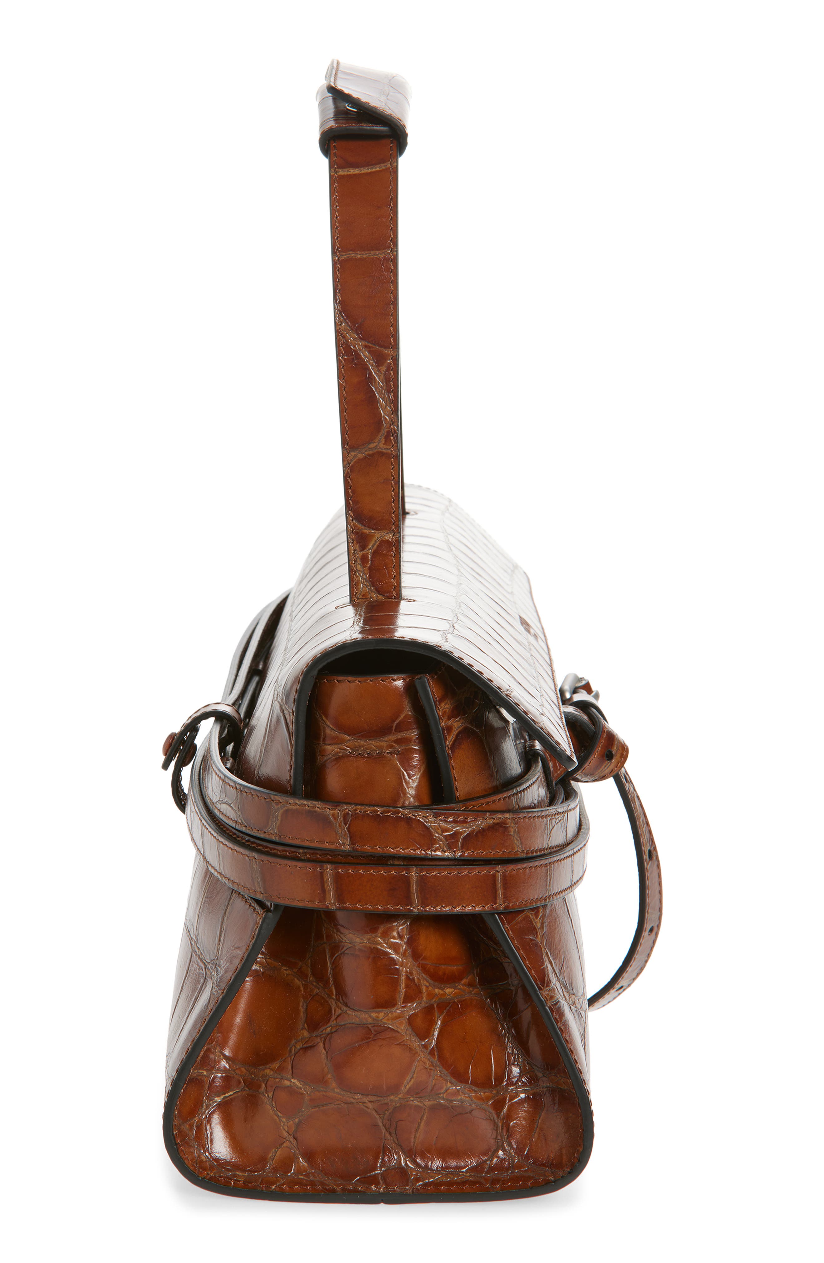 Moschino Tie Me Croc Embossed Leather East/West Shoulder Bag, Alternate, color, 210 Hide