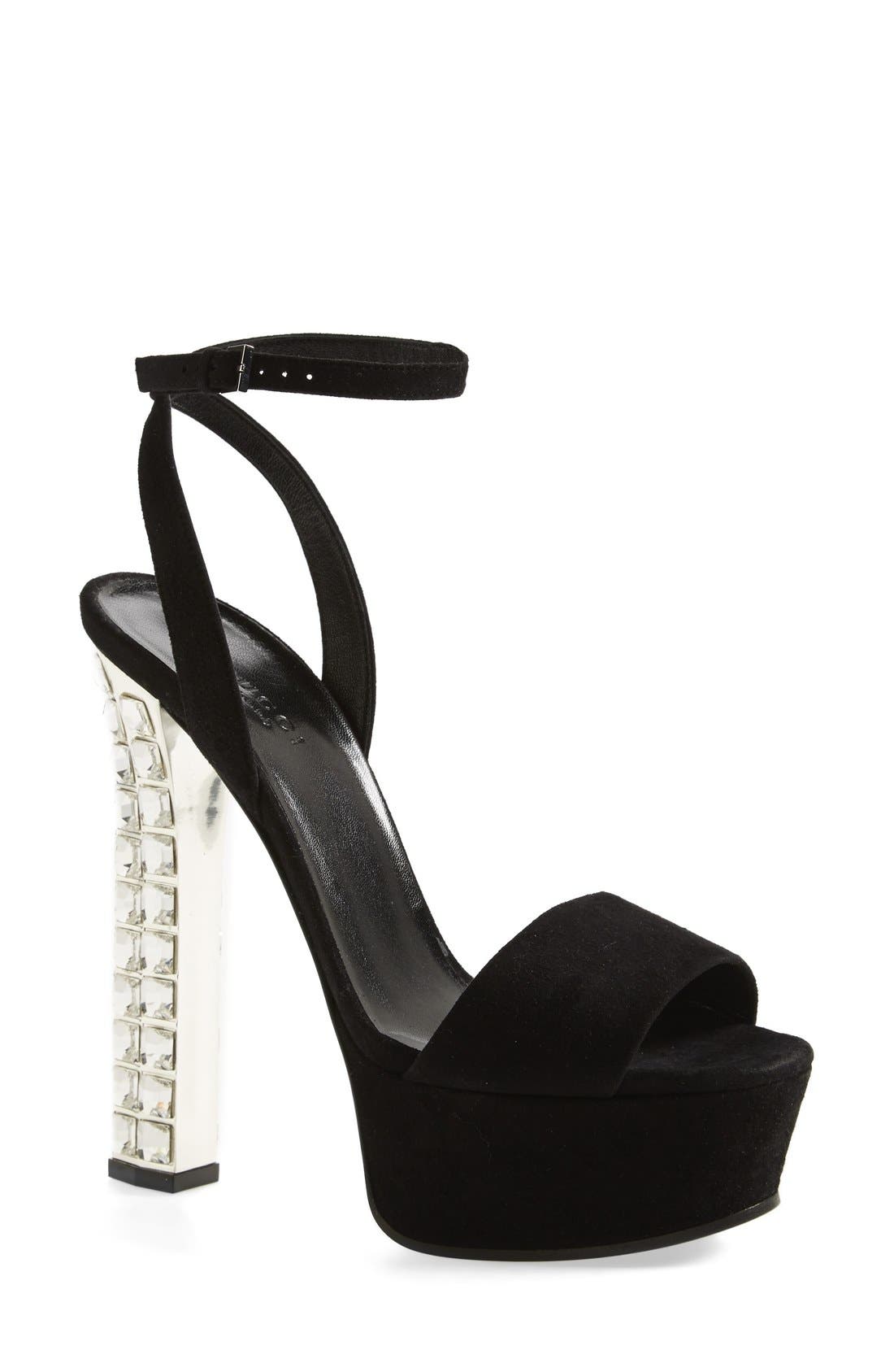 'Leila' Jeweled Heel Platform Sandal, Main, color, BLACK